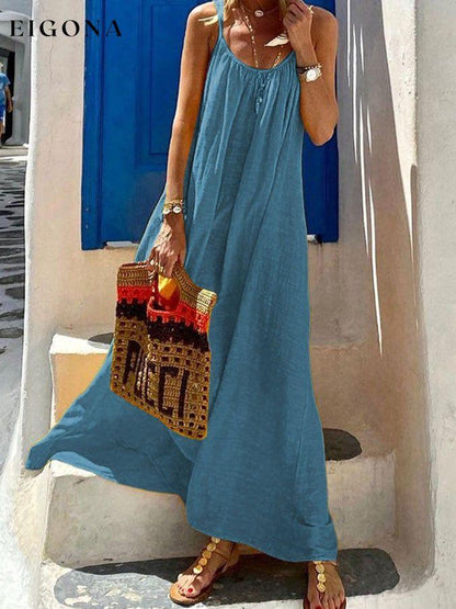 Casual Solid Color Sleeveless Dress cotton linens