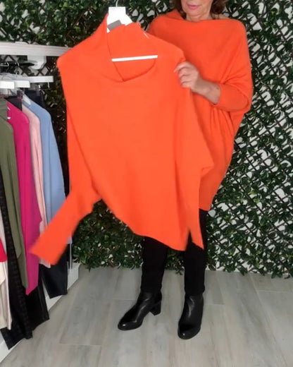 Fashion solid color bat sleeve irregular pullover 2024 f/w pullovers