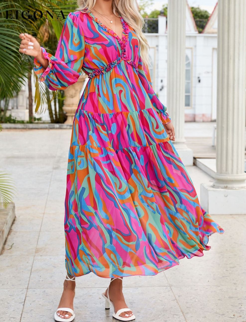 Multicolor Wild Lotus Ruffle Tiered Maxi Dress All In Stock Best Sellers clothes Color Pink Day Valentine's Day dress dresses maxi dress Occasion Wedding Print Abstract Season Spring Silhouette A-Line Style Bohemian