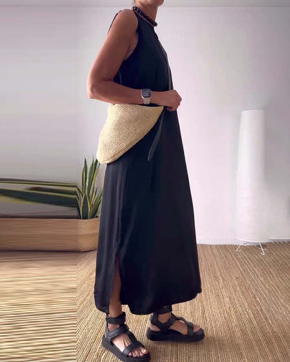 Abito senza maniche con spacco tinta unita temperamento