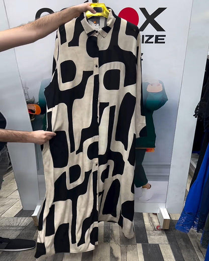 Loose lapel printed dress 2023 f/w casual dresses spring