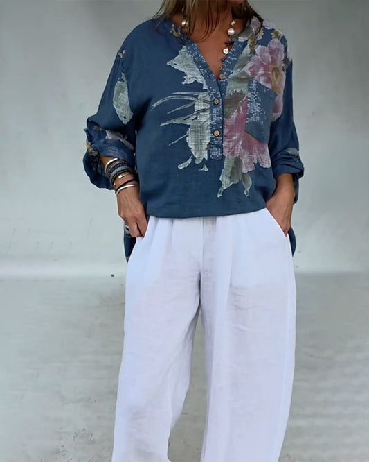 Open-Front Sequined Patchwork Printed Blouse