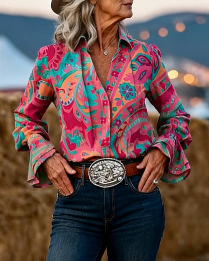 Stylish Printed Lapel Slim Fit Shirt