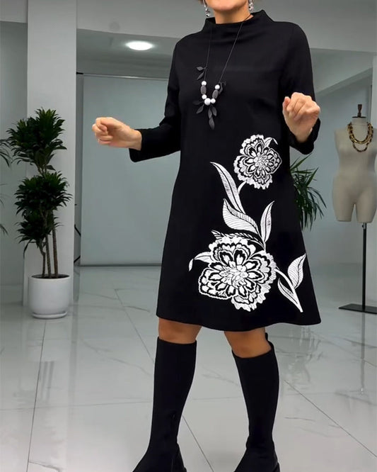 Pullover Long Sleeve Floral Print Dress 2024 f/w dresses