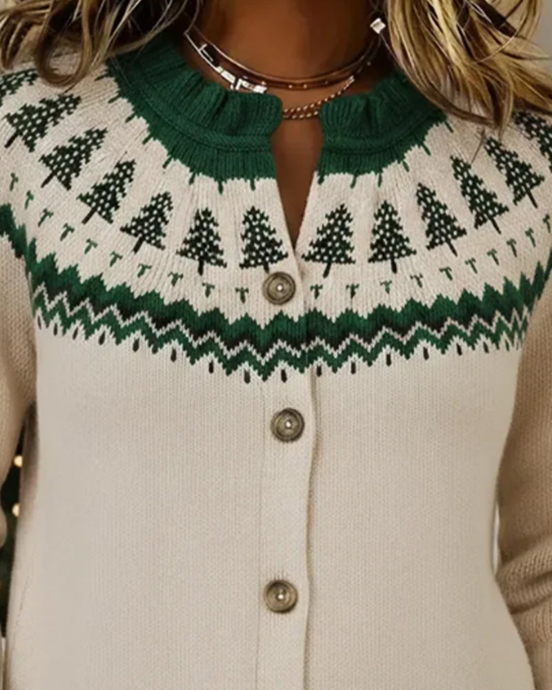 Long-sleeved printed button-down cardigan