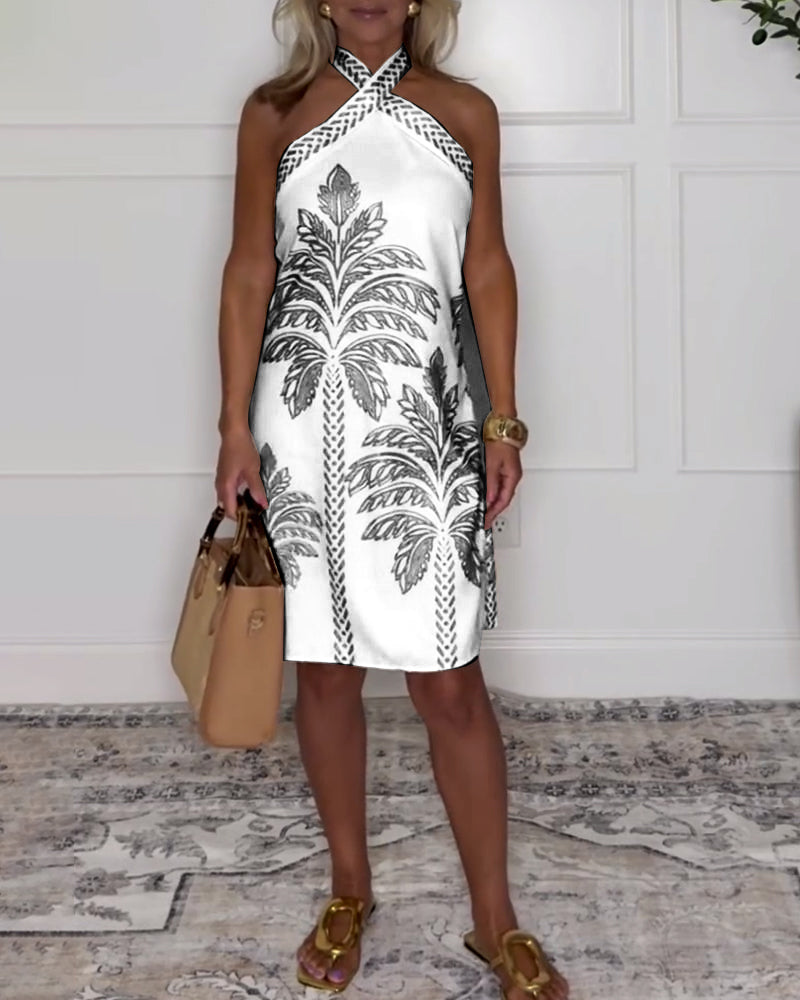 Elegant Cross Halter Knee Length Dress