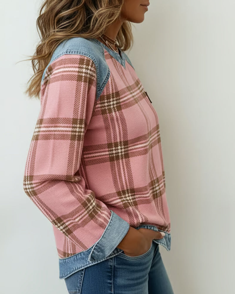 Patchwork Plaid Print Sweatshirt