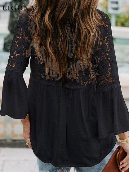 Lace Shirt Long Sleeve Solid Deep V Pullover Chiffon Shirt cotton linens