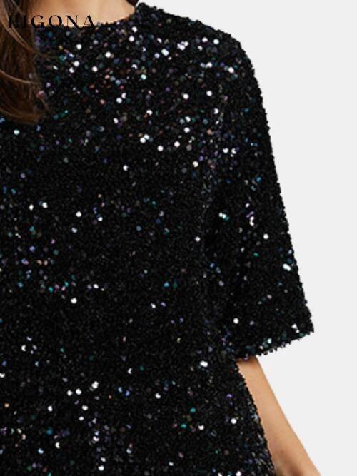 Sequin Tie Back Half Sleeve Mini Dress clothes dress dresses R.T.S.C Ship From Overseas short dresses