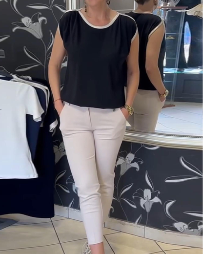 Contrast Color Sleeveless Blouse