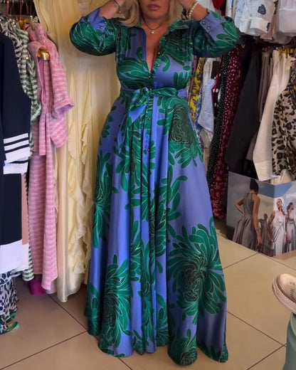 Abito a trapezio con scollo a V e maniche lunghe