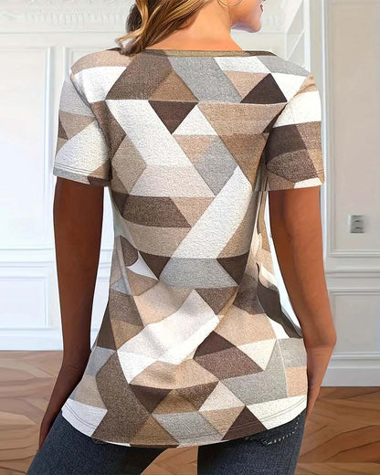 Lässiges Colorblock-T-Shirt mit V-Ausschnitt