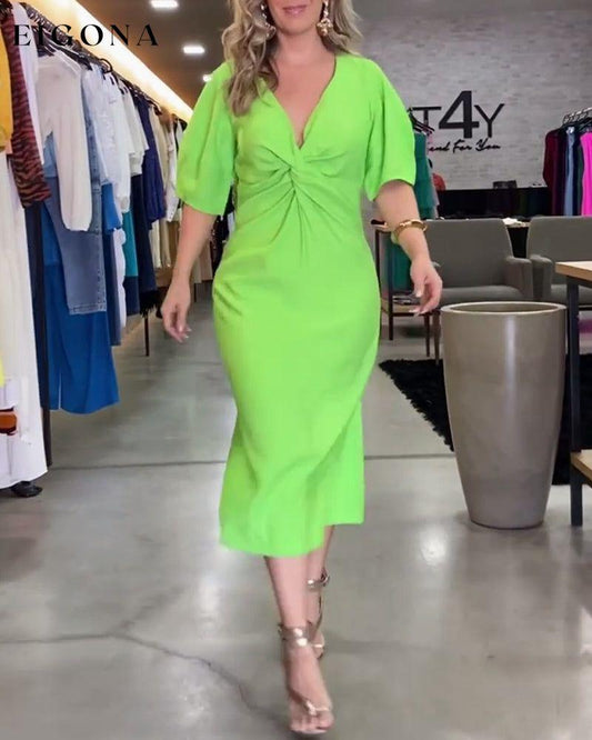 Solid color twist V-neck long dress casual dresses spring summer