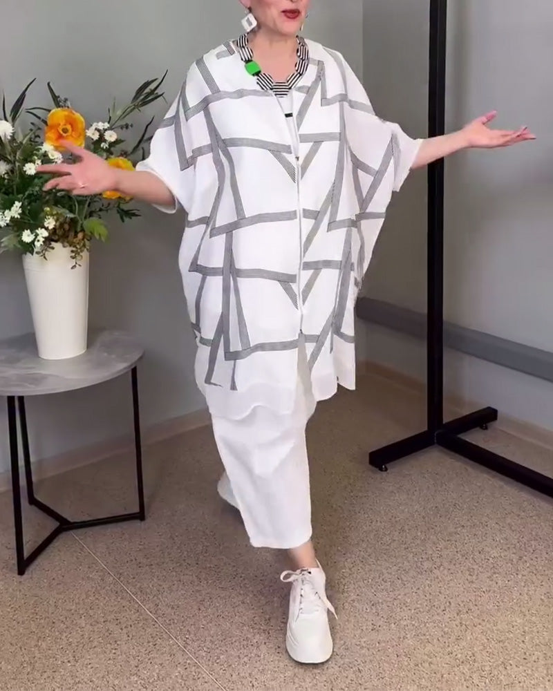 Batwing Sleeve Printed Casual Coat