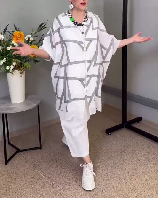 Batwing Sleeve Printed Casual Coat