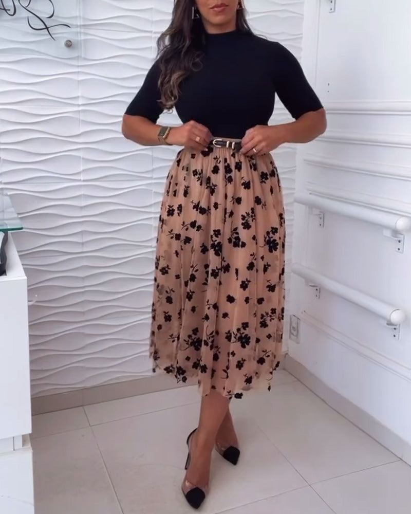 Elegant pleated print skirt 2023 f/w casual dresses spring summer