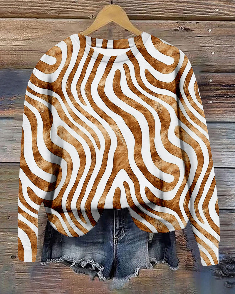 Zebra print contrast print round neck casual sweatshirt 2024 f/w sweatshirts western style