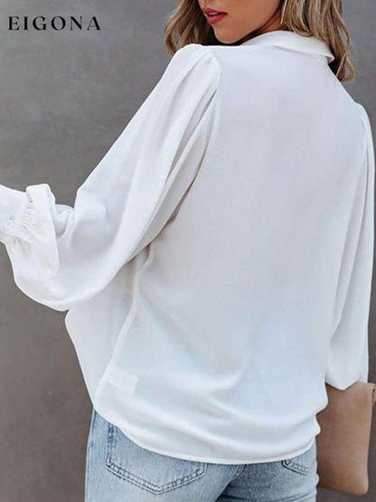 Solid Button-Up Balloon Sleeve Pleated Shirt funny