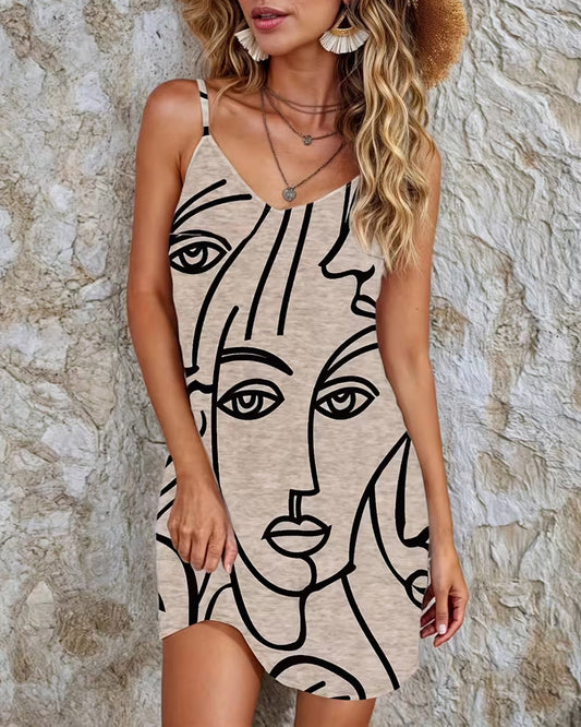 Strapless Face Casual Dress