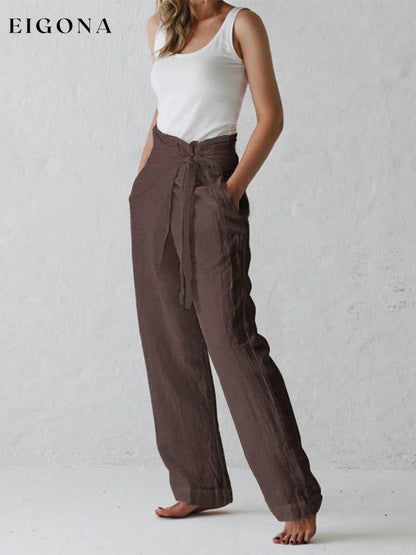 Women's Cotton Linen Solid High Waist Casual Pants bottom cotton linens