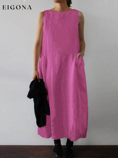 Solid Color Sleeveless Cotton And Linen Dress cotton linens