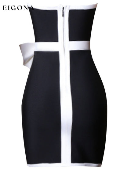 Contrast Strapless Bow Detail Mini Dress clothes cocktail dresses dress dresses evening evening dress evening dresses formal dresses NF Ship From Overseas short dresses short sleeve dress short sleeve dresses