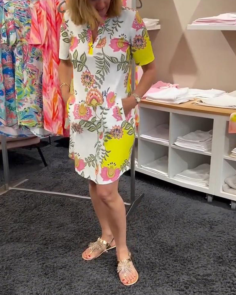 Temperament Floral Print Short-Sleeved Dress