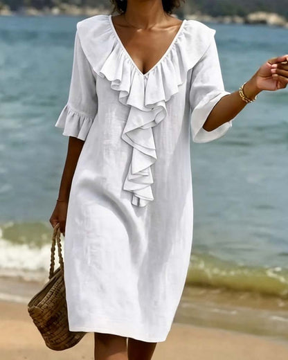 V-Neck Ruffle Shift Dress
