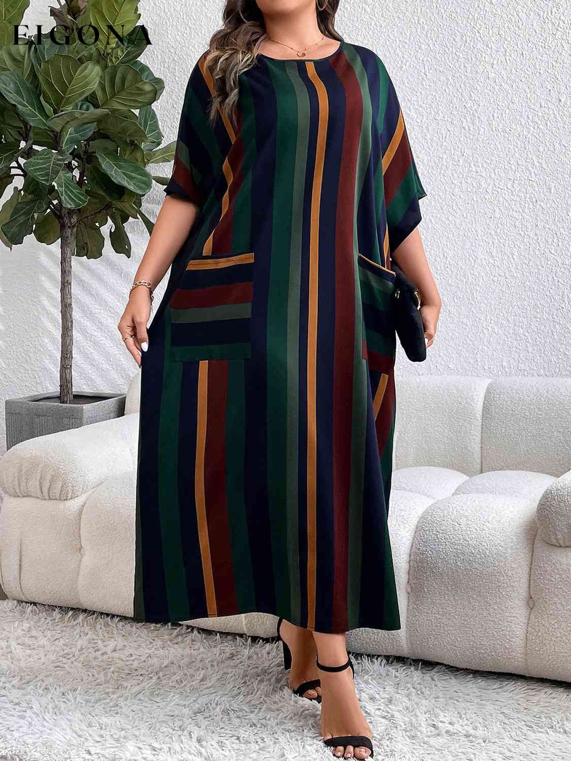 Plus Size Striped Maxi Dress with Pockets clothes dress dresses maxi dress Ship From Overseas Shipping Delay 09/29/2023 - 10/03/2023 Z@Q