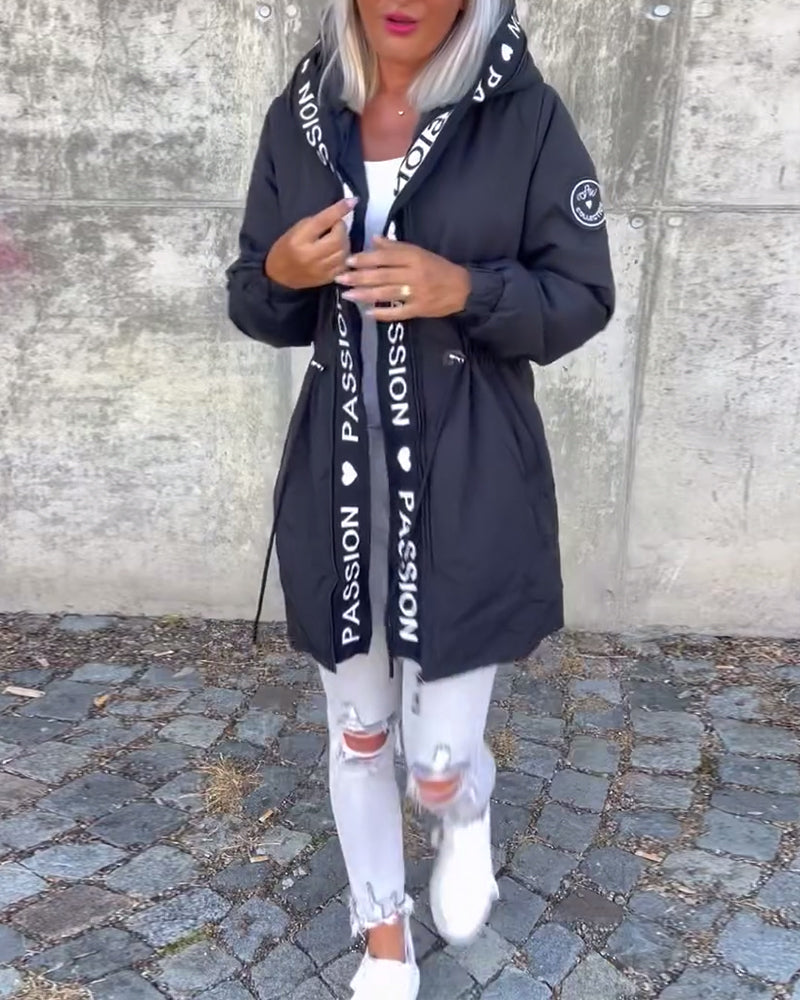 Casual letter print drawstring hooded coat 2024 f/w coats discount