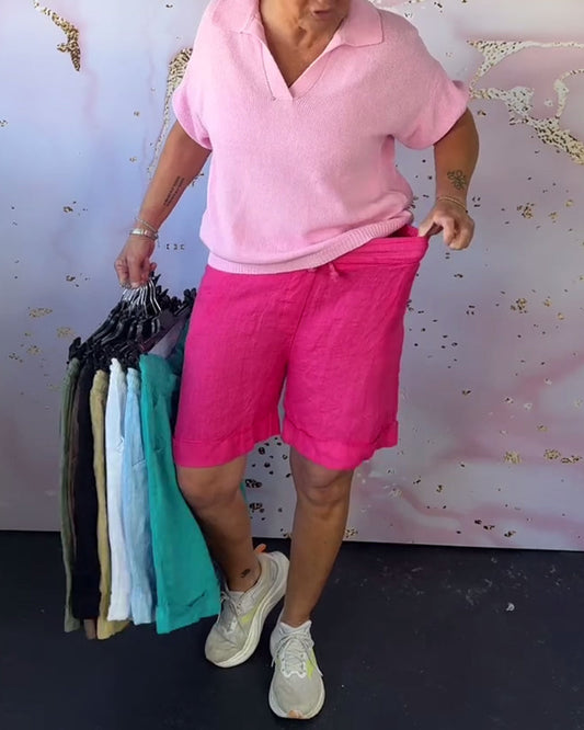 Solid Color Cotton And Linen Casual Shorts