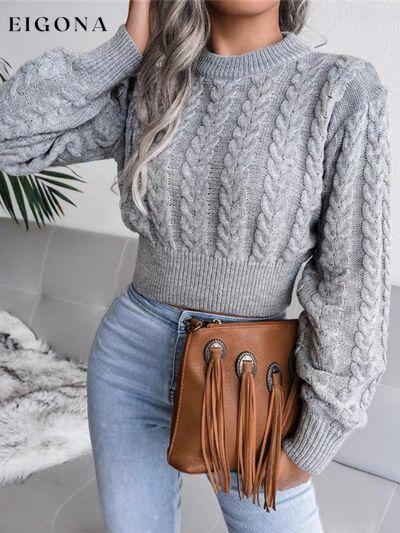 Cable-Knit Round Neck Cropped Sweater Clothes Ship From Overseas Y*X