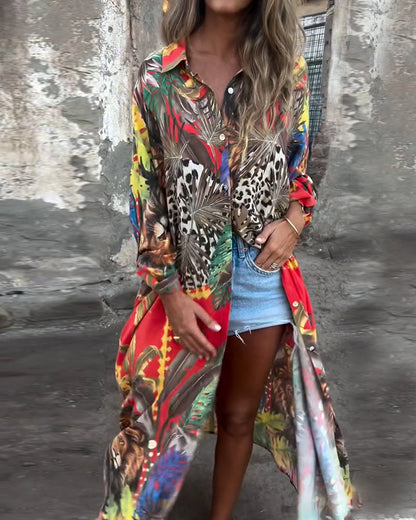 Abito camicia con bottoni e stampa alla moda