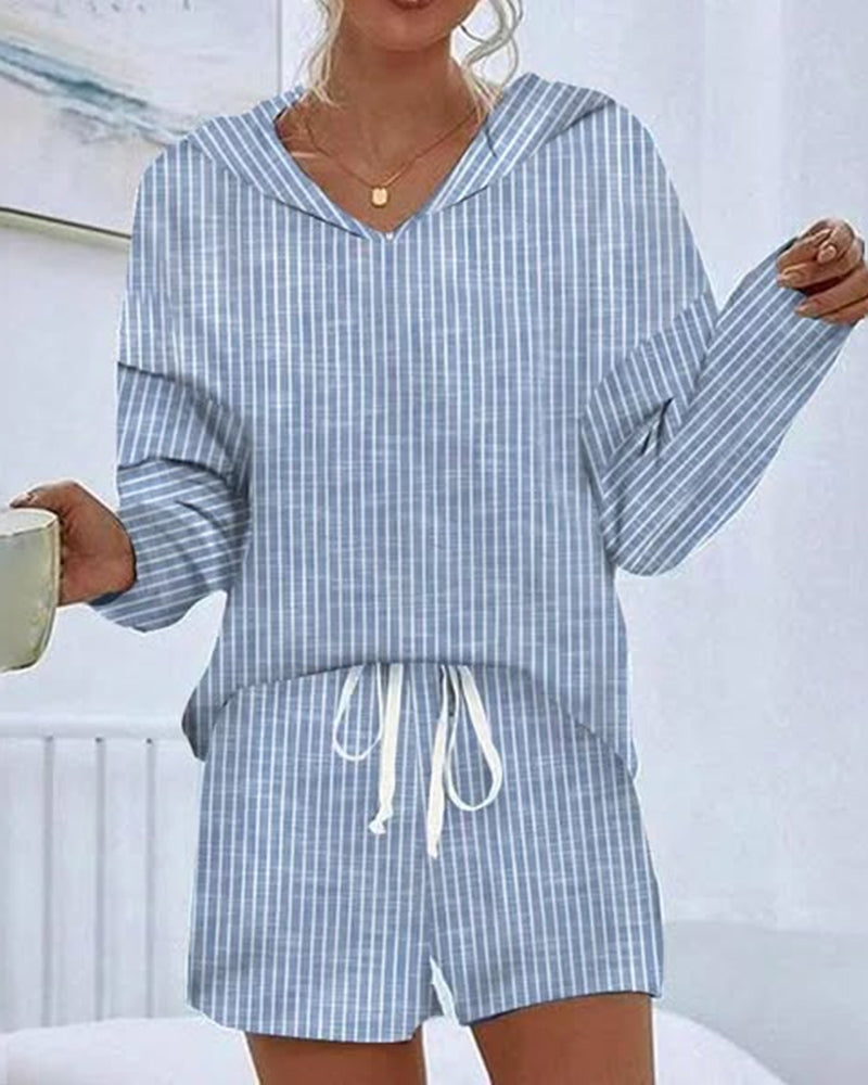 Hooded Casual Stripe Set