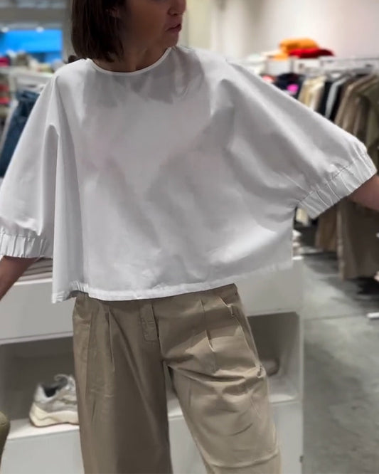 Batwing Sleeve Solid Color Loose Blouse