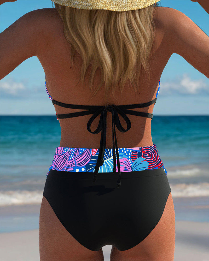 Sexy Neckholder-BH-Bikini mit Print