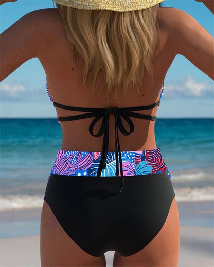 Sexy Neckholder-BH-Bikini mit Print