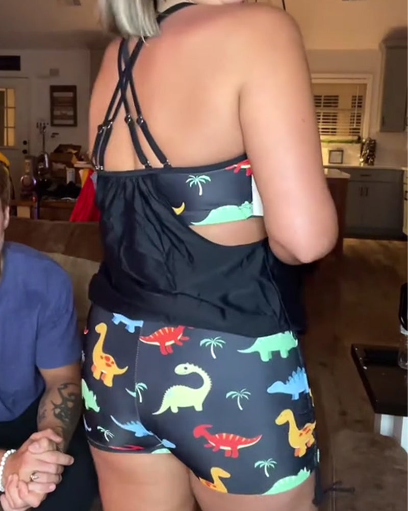 Dinosaur Print Two-Piece Swimsuit