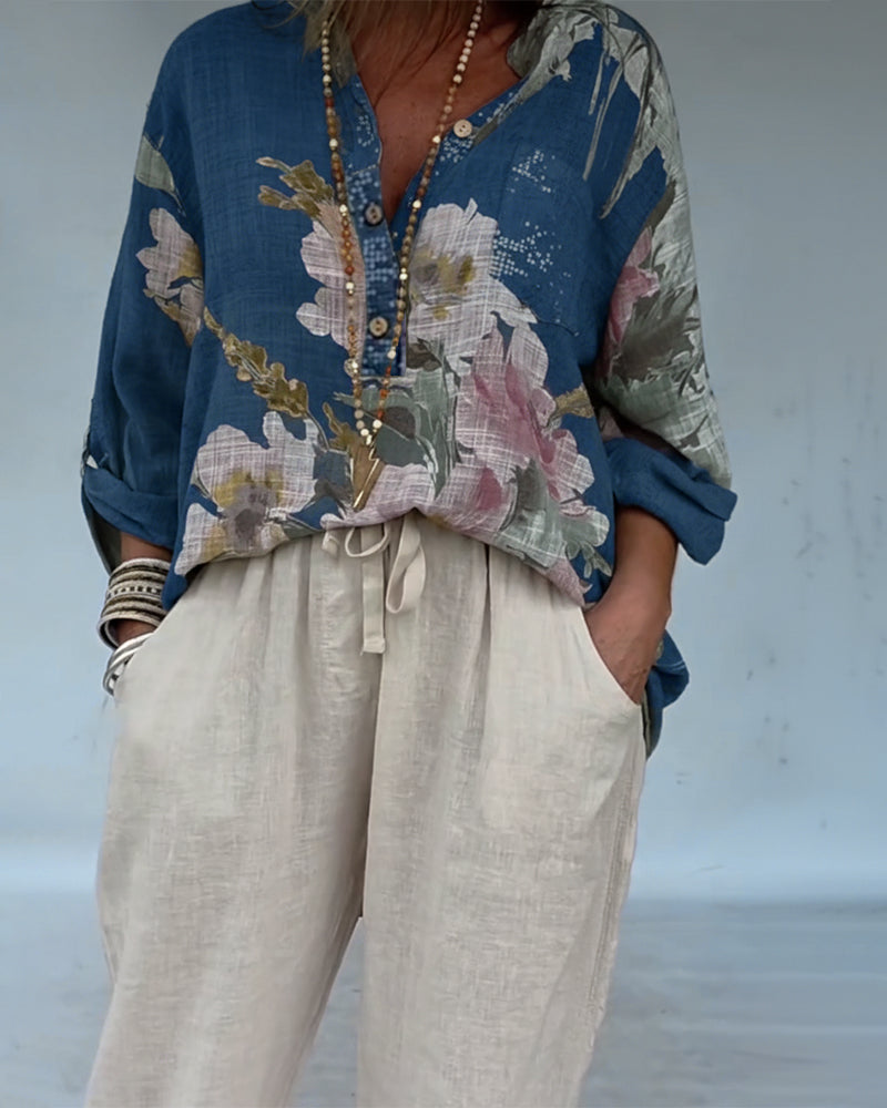 Open-Front Sequined Patchwork Printed Blouse