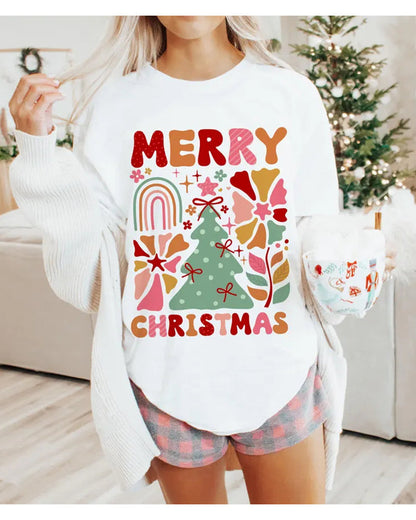 Casual Christmas style printed crew neck T-shirt 2024 f/w christmas spring summer t-shirts