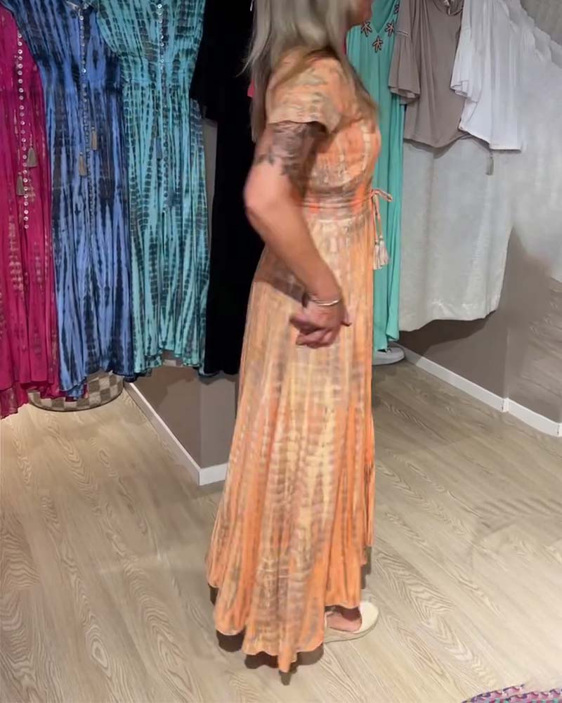 V-Neck Tie-Dye Short-Sleeved Dress
