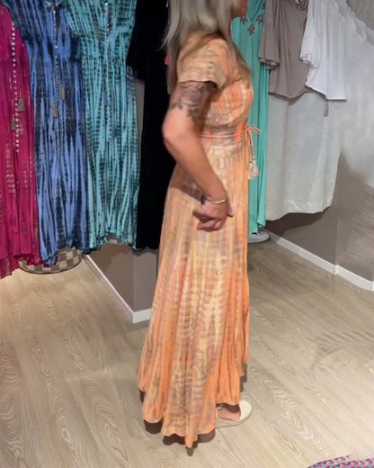 V-Neck Tie-Dye Short-Sleeved Dress