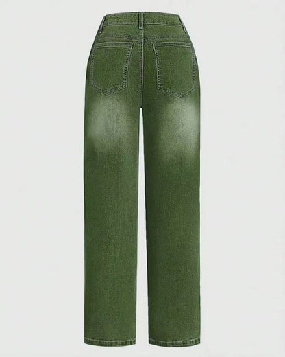 Multi-Button Washed Loose Jeans