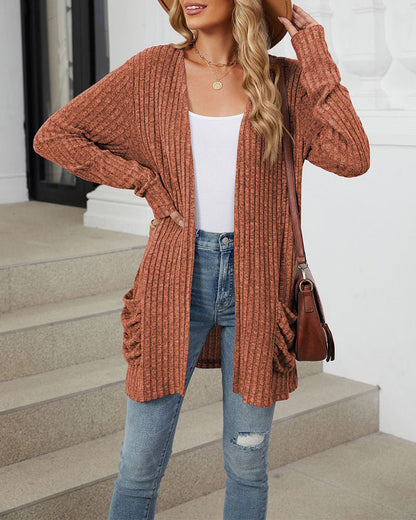 Casual solid color pocket long sleeve cardigan 2024 f/w cardigans spring