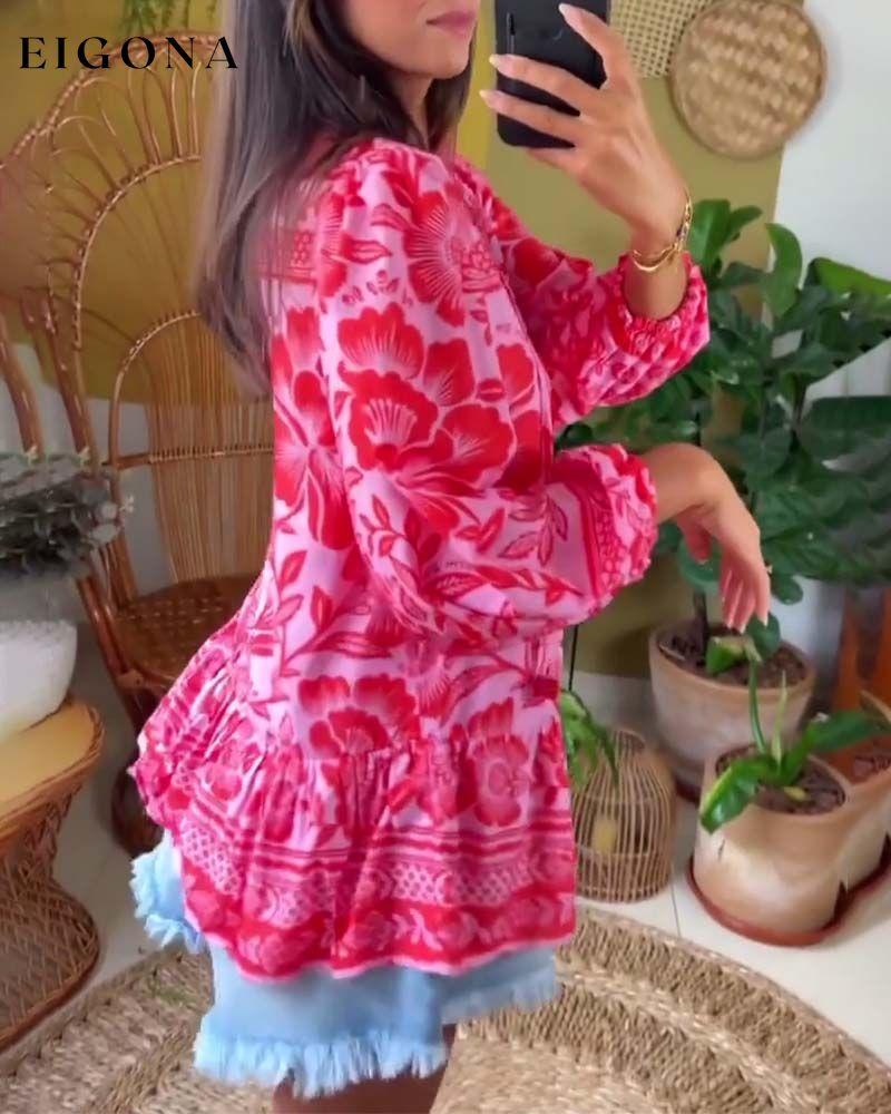 Floral print deep V blouse blouses & shirts spring summer