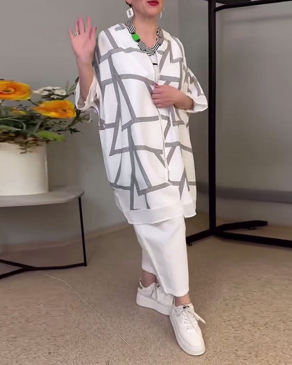 Batwing Sleeve Printed Casual Coat