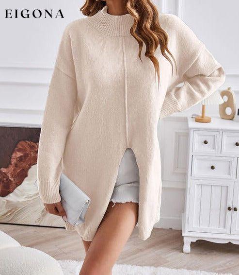 Exposed Seam Mock Neck Slit Sweater clothes SF Knit Ship From Overseas Sweater sweaters