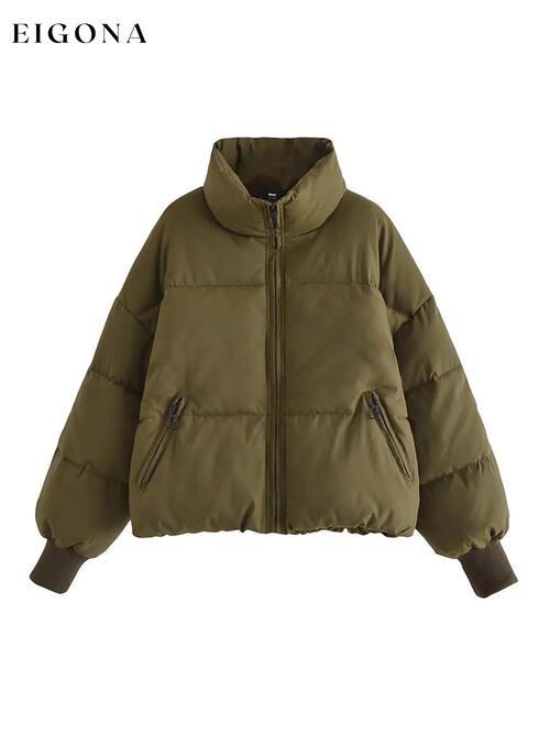 Zip Up Drawstring Winter Coat with Pockets Army Green clothes K&BZ Ship From Overseas