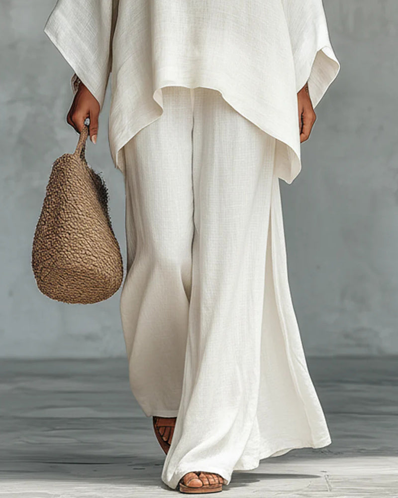 Solid color shirt and wide-leg pants suit