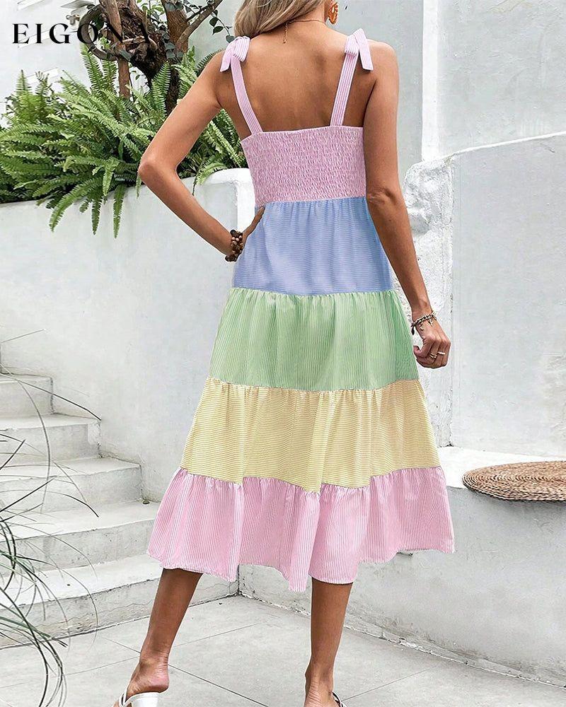 Contrast color patchwork suspender dress casual dress spring summer vacation